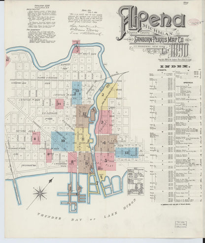 Sanborn Fire Insurance Map from Alpena, Alpena County, Michigan (1890), Sheet #0001 - Historic Sanborn Fire Insurance Map Print, vintage old map wall art, antique decor, genealogy gift, Michigan Michigan map