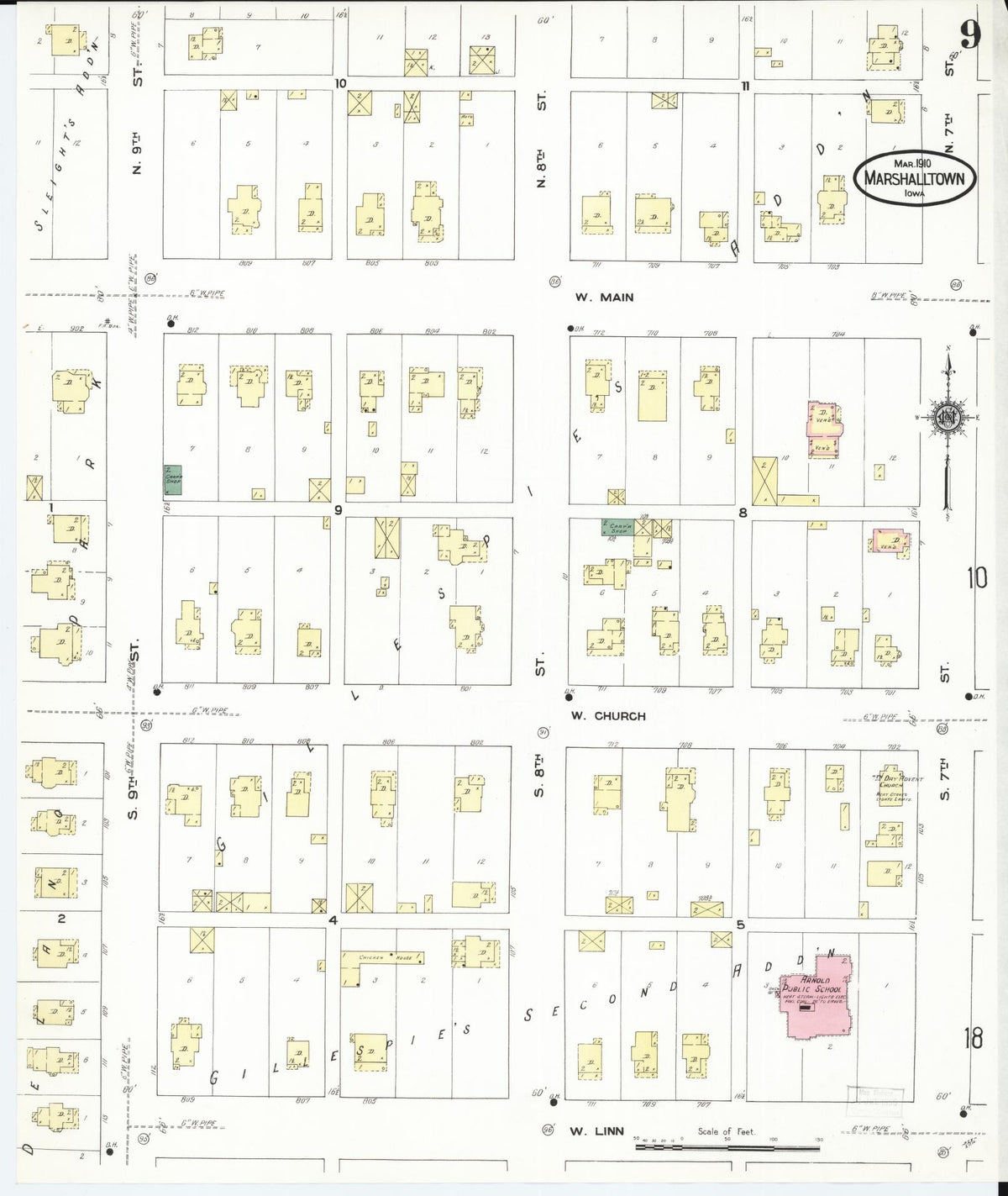 Sanborn Fire Insurance Map from Marshalltown, Marshall County, Iowa (1910), Sheet #0009 - Historic Sanborn Fire Insurance Map Print, vintage old map wall art