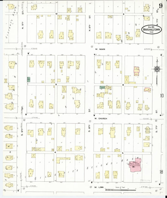 Sanborn Fire Insurance Map from Marshalltown, Marshall County, Iowa (1910), Sheet #0009 - Historic Sanborn Fire Insurance Map Print, vintage old map wall art