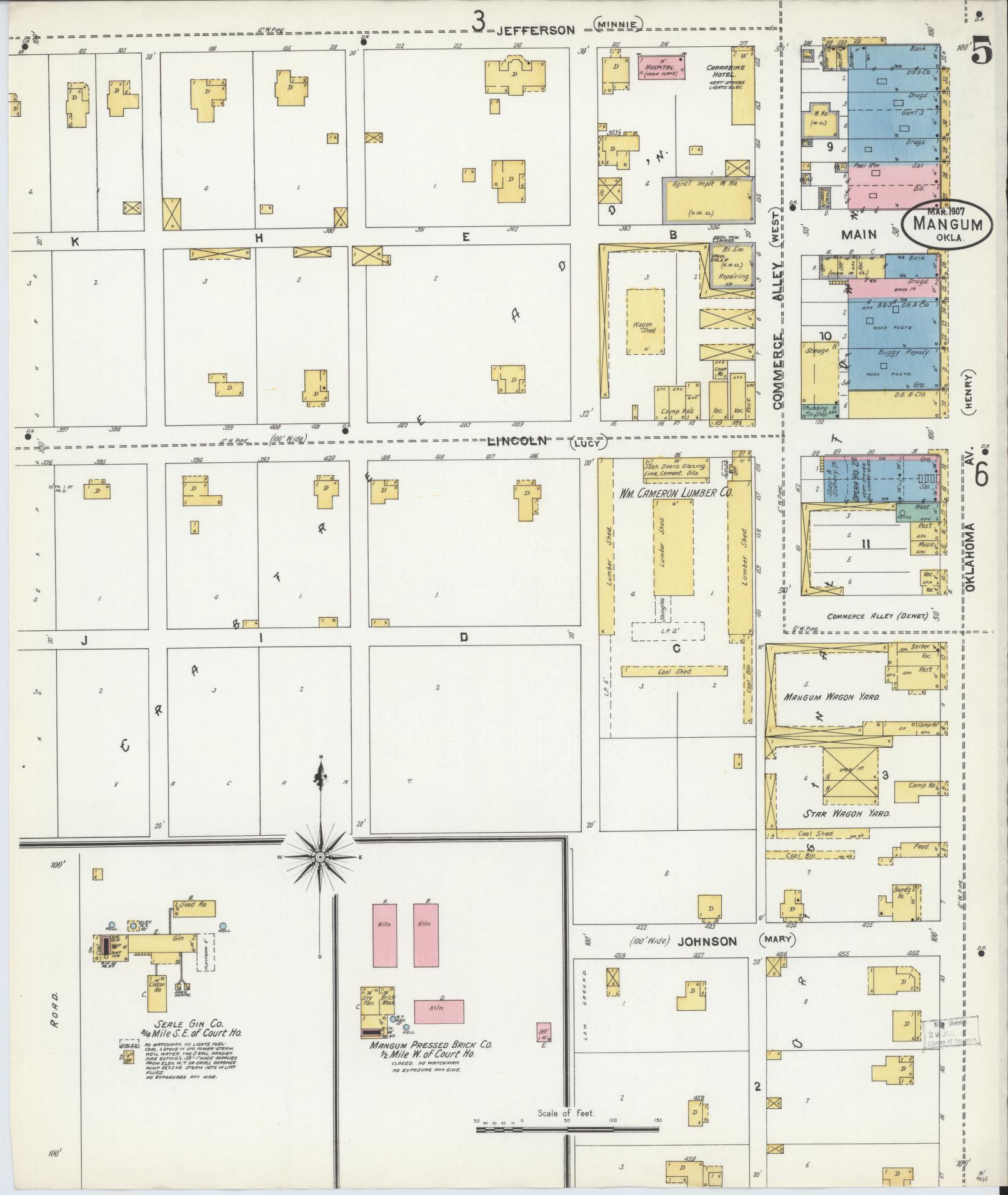 Sanborn Fire Insurance Map from Mangum, Greer County, Oklahoma (1907), Sheet #0005 - Complete Map Set gallery image, historic Sanborn map, vintage wall art, Oklahoma Oklahoma