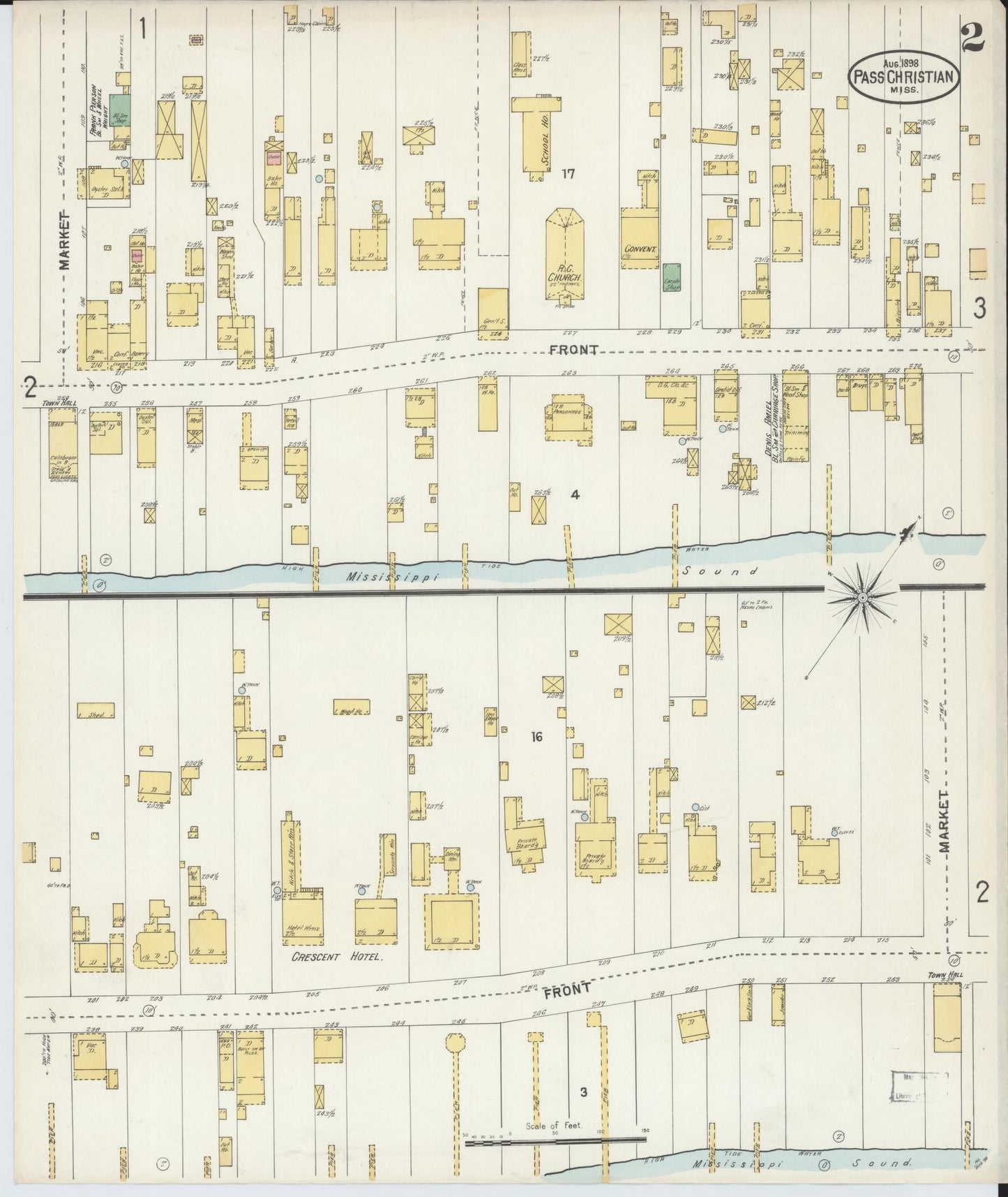 Sanborn Fire Insurance Map from Pass Christian, Harrison County, Mississippi (1898), Sheet #0002 - Historic Sanborn Fire Insurance Map Print, vintage old map wall art, antique decor, genealogy gift, Mississippi Mississippi map
