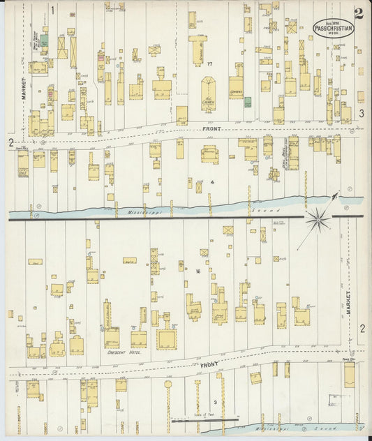 Sanborn Fire Insurance Map from Pass Christian, Harrison County, Mississippi (1898), Sheet #0002 - Historic Sanborn Fire Insurance Map Print, vintage old map wall art, antique decor, genealogy gift, Mississippi Mississippi map