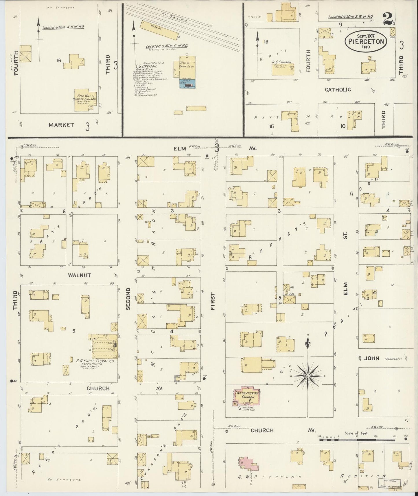 Sanborn Fire Insurance Map from Pierceton, Kosciusko County, Indiana (1907), Sheet #0002 - Complete Map Set gallery image, historic Sanborn map, vintage wall art, Indiana Indiana