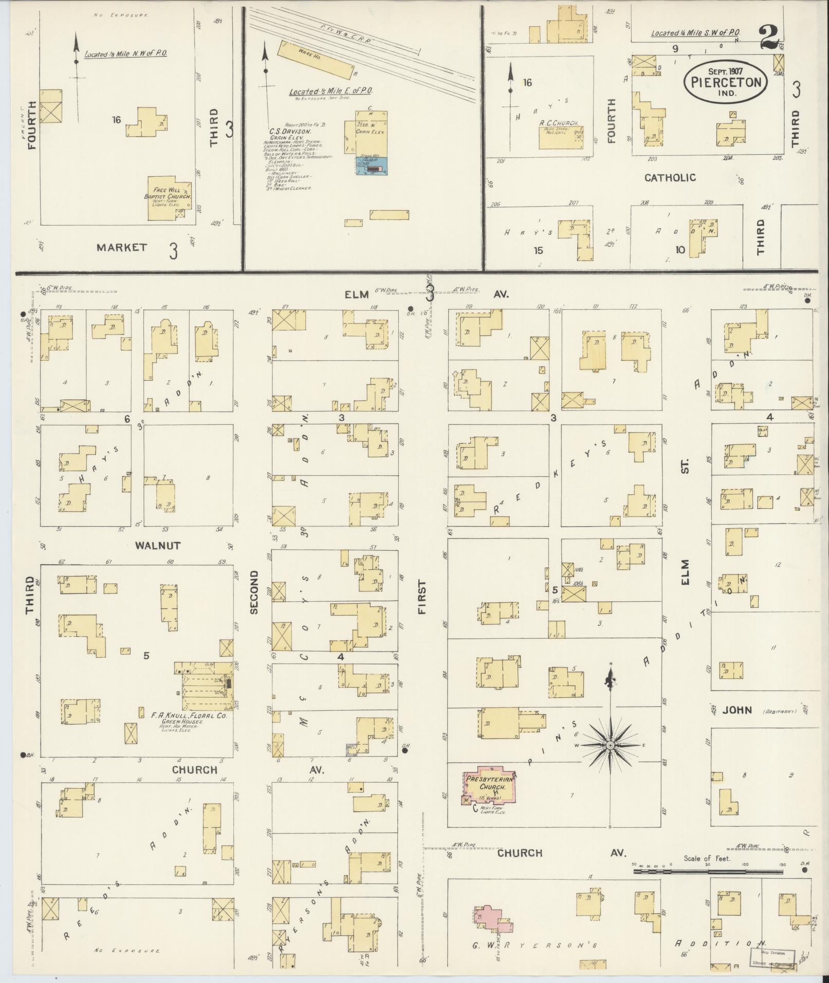 Sanborn Fire Insurance Map from Pierceton, Kosciusko County, Indiana (1907), Sheet #0002 - Complete Map Set gallery image, historic Sanborn map, vintage wall art, Indiana Indiana