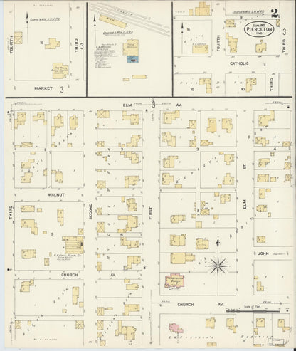 Sanborn Fire Insurance Map from Pierceton, Kosciusko County, Indiana (1907), Sheet #0002 - Complete Map Set gallery image, historic Sanborn map, vintage wall art, Indiana Indiana