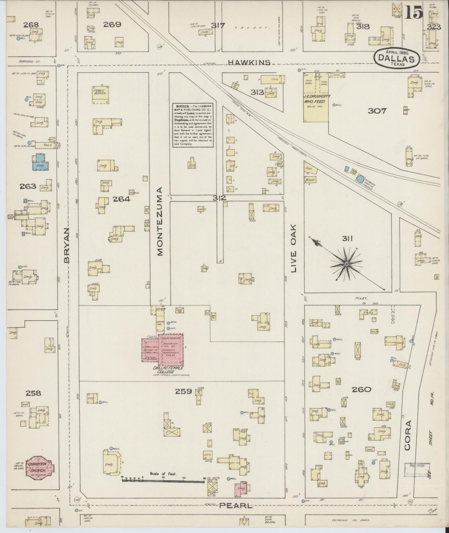 Sanborn Fire Insurance Map from Dallas, Dallas County, Texas (1885), Sheet #0015 - Historic Sanborn Fire Insurance Map Print, vintage old map wall art, antique decor, genealogy gift, Texas Texas map