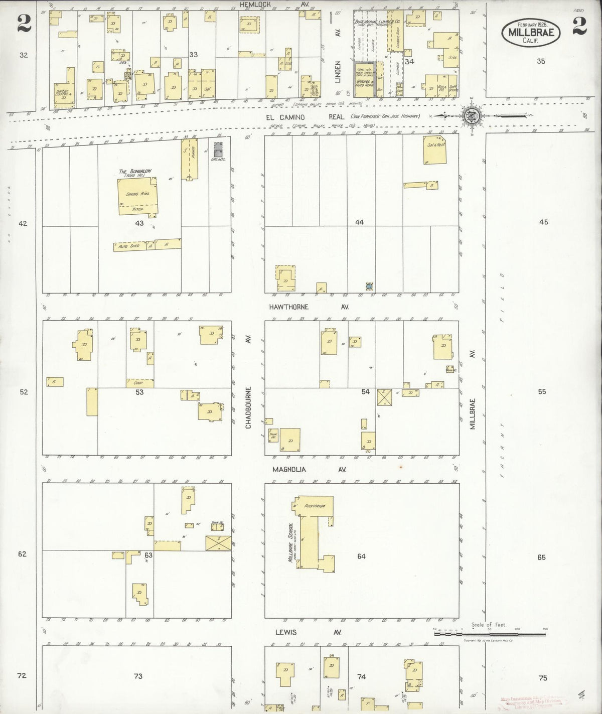 Sanborn Fire Insurance Map from Millbrae, San Mateo County, California (1926), Sheet #0002 - Complete Map Set gallery image, historic Sanborn map, vintage wall art, California California