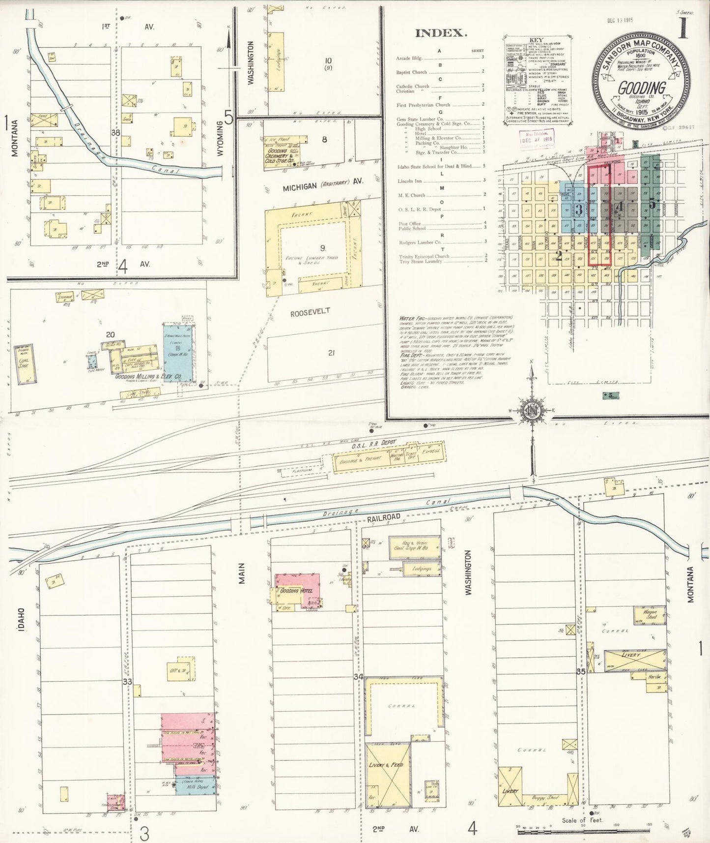 Sanborn Fire Insurance Map from Gooding, Gooding County, Idaho (1915), Sheet #0001 - Historic Sanborn Fire Insurance Map Print, vintage old map wall art, antique decor, genealogy gift, Idaho Idaho map