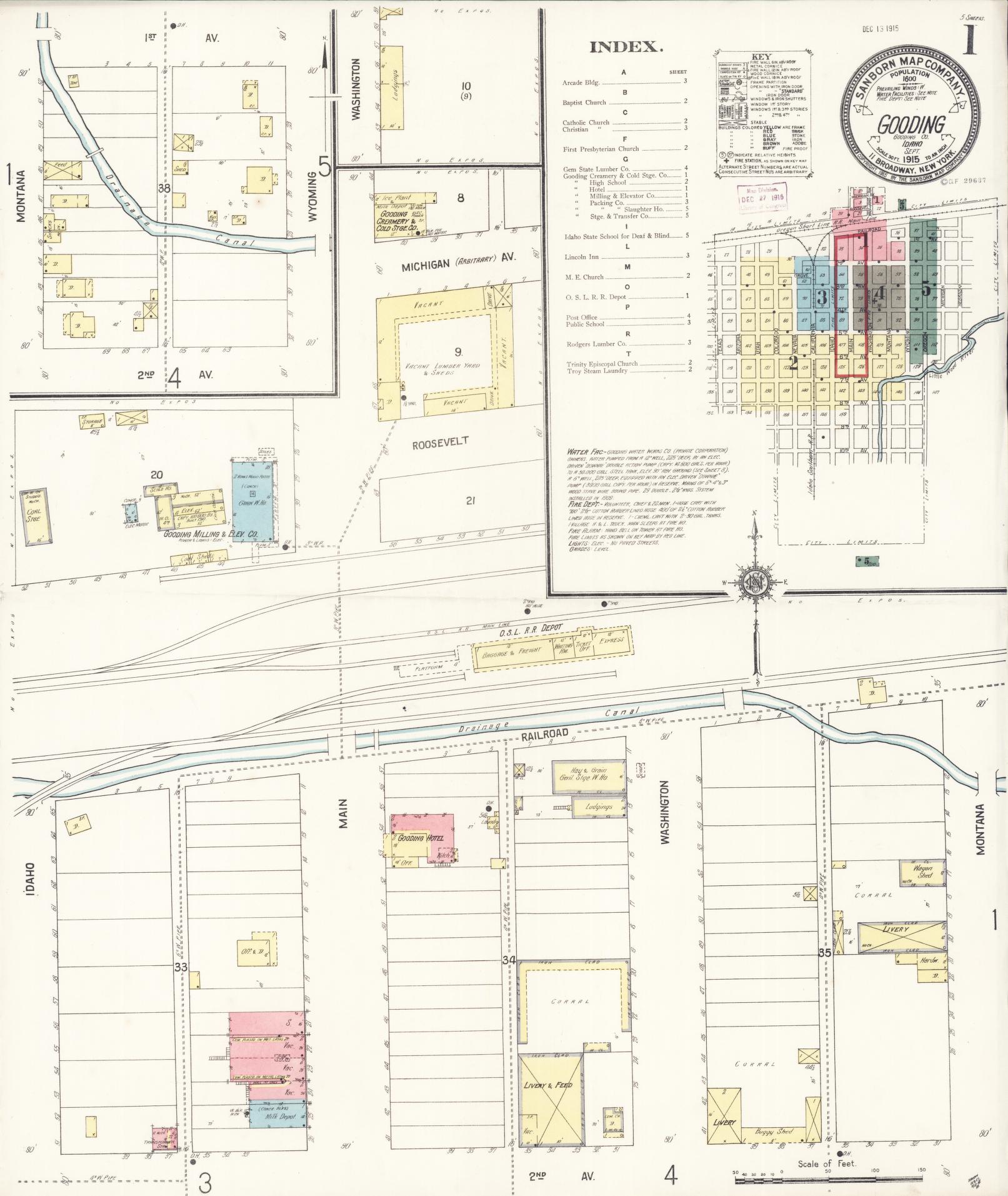 Sanborn Fire Insurance Map from Gooding, Gooding County, Idaho (1915), Sheet #0001 - Historic Sanborn Fire Insurance Map Print, vintage old map wall art, antique decor, genealogy gift, Idaho Idaho map
