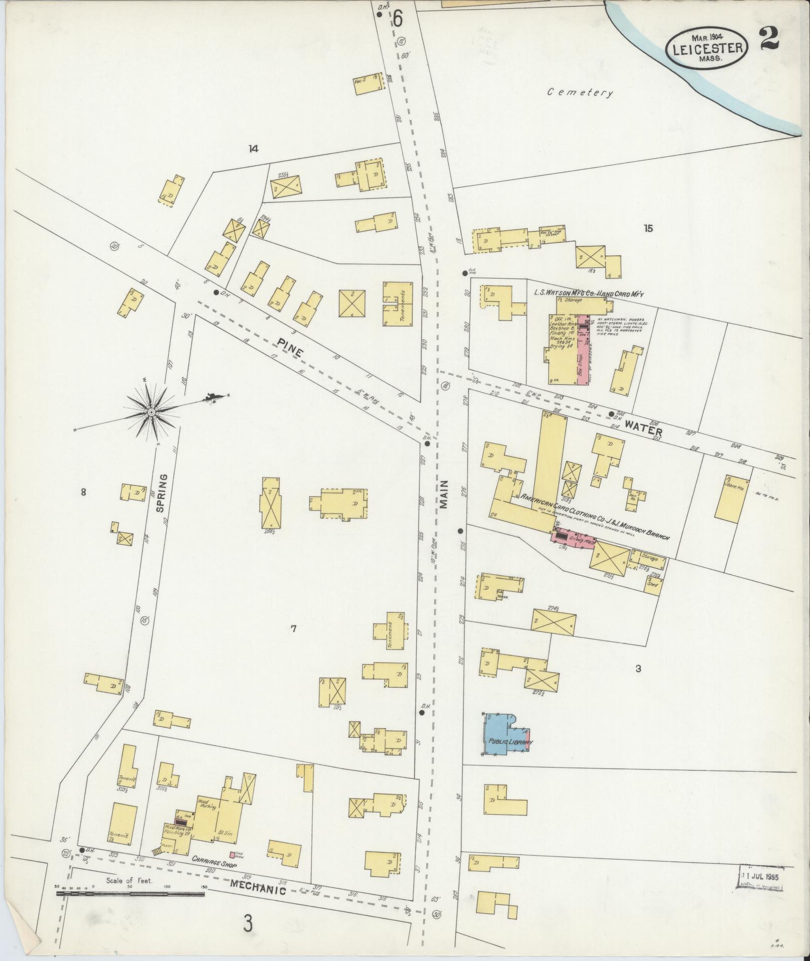 Sanborn Fire Insurance Map from Leicester, Worcester County, Massachusetts (1904), Sheet #0002 - Historic Sanborn Fire Insurance Map Print, vintage old map wall art, antique decor, genealogy gift, Massachusetts Massachusetts map