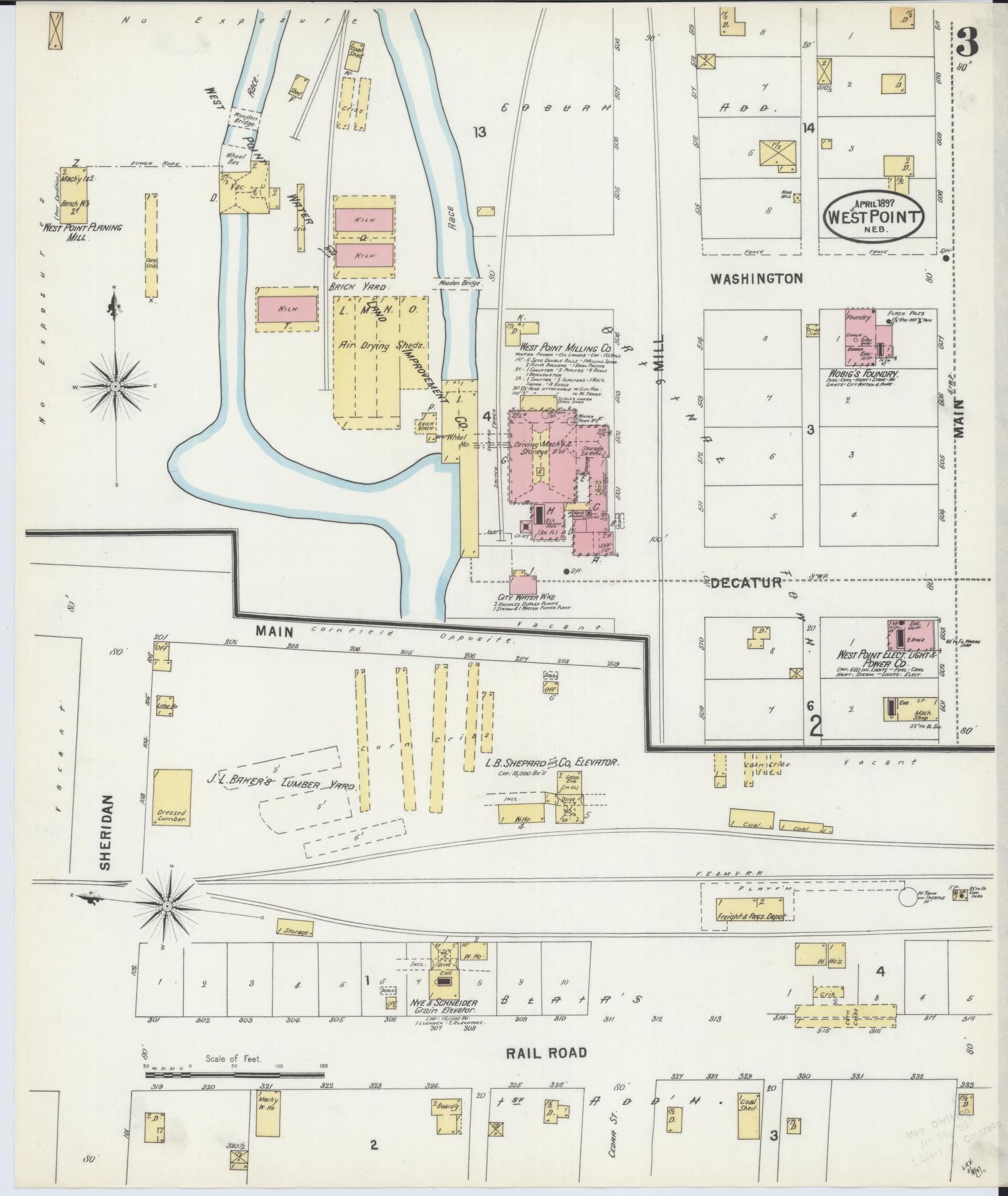 Sanborn Fire Insurance Map from West Point, Cuming County, Nebraska (1897), Sheet #0003 - Complete Map Set gallery image, historic Sanborn map, vintage wall art, Nebraska Nebraska