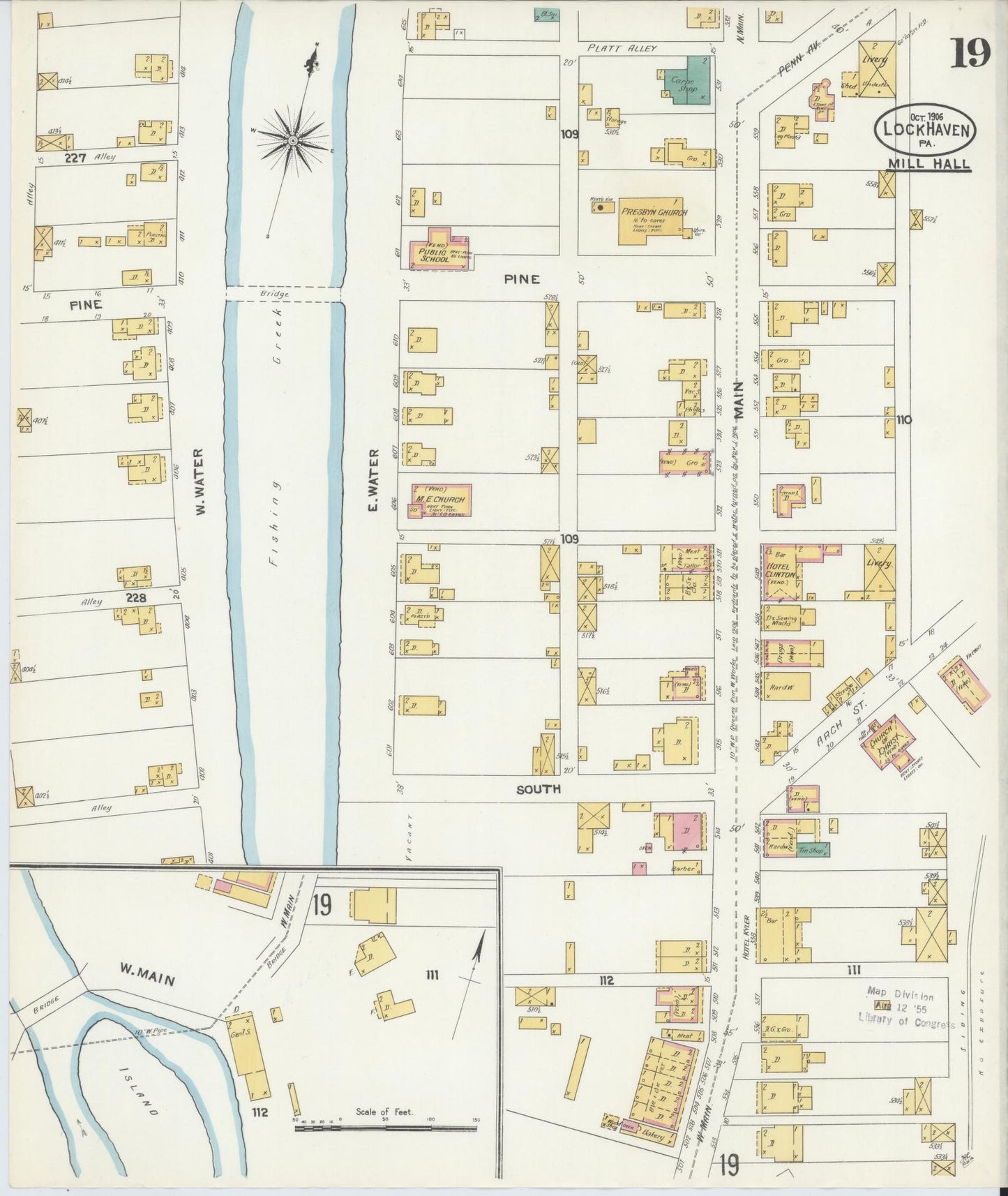 Sanborn Fire Insurance Map from Lock Haven, Clinton County, Pennsylvania (1906), Sheet #0019 - Complete Map Set gallery image, historic Sanborn map, vintage wall art, Pennsylvania Pennsylvania