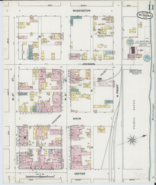 Sanborn Fire Insurance Map from Winona, Winona County, Minnesota (1889), Sheet #0011 - Historic Sanborn Fire Insurance Map Print, vintage old map wall art, antique decor, genealogy gift, Minnesota Minnesota map