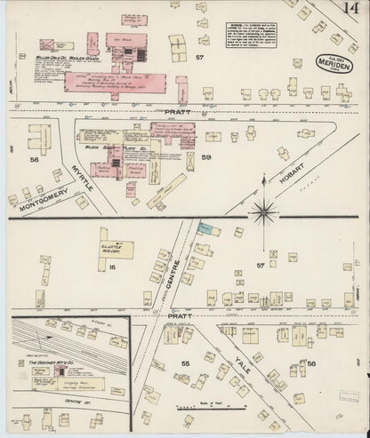 Sanborn Fire Insurance Map from Meriden, New Haven County, Connecticut (1884), Sheet #0014 - Complete Map Set gallery image, historic Sanborn map, vintage wall art, Connecticut Connecticut