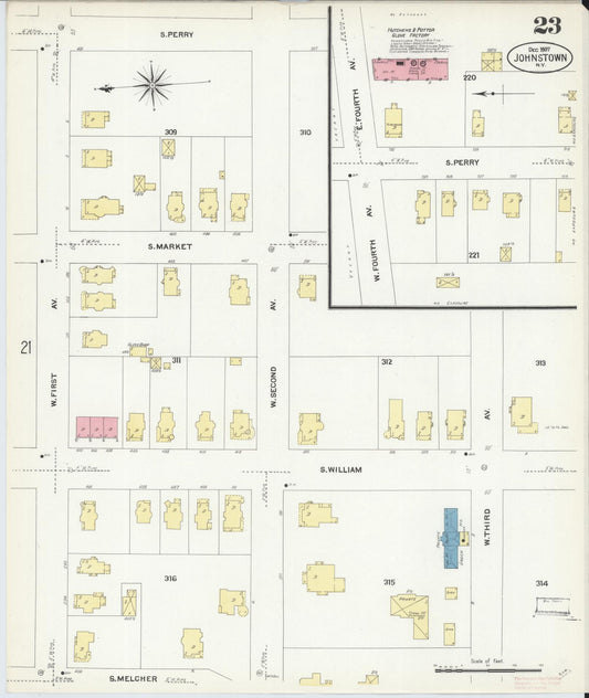 Sanborn Fire Insurance Map from Johnstown, Fulton County, New York (1907), Sheet #0023 - Historic Sanborn Fire Insurance Map Print, vintage old map wall art, antique decor, genealogy gift, New York New York map