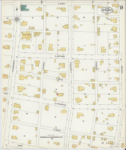 Sanborn Fire Insurance Map from McKinney, Collin County, Texas (1902), Sheet #0009 - Historic Sanborn Fire Insurance Map Print, vintage old map wall art, antique decor, genealogy gift, Texas Texas map
