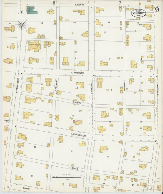 Sanborn Fire Insurance Map from McKinney, Collin County, Texas (1902), Sheet #0009 - Historic Sanborn Fire Insurance Map Print, vintage old map wall art, antique decor, genealogy gift, Texas Texas map