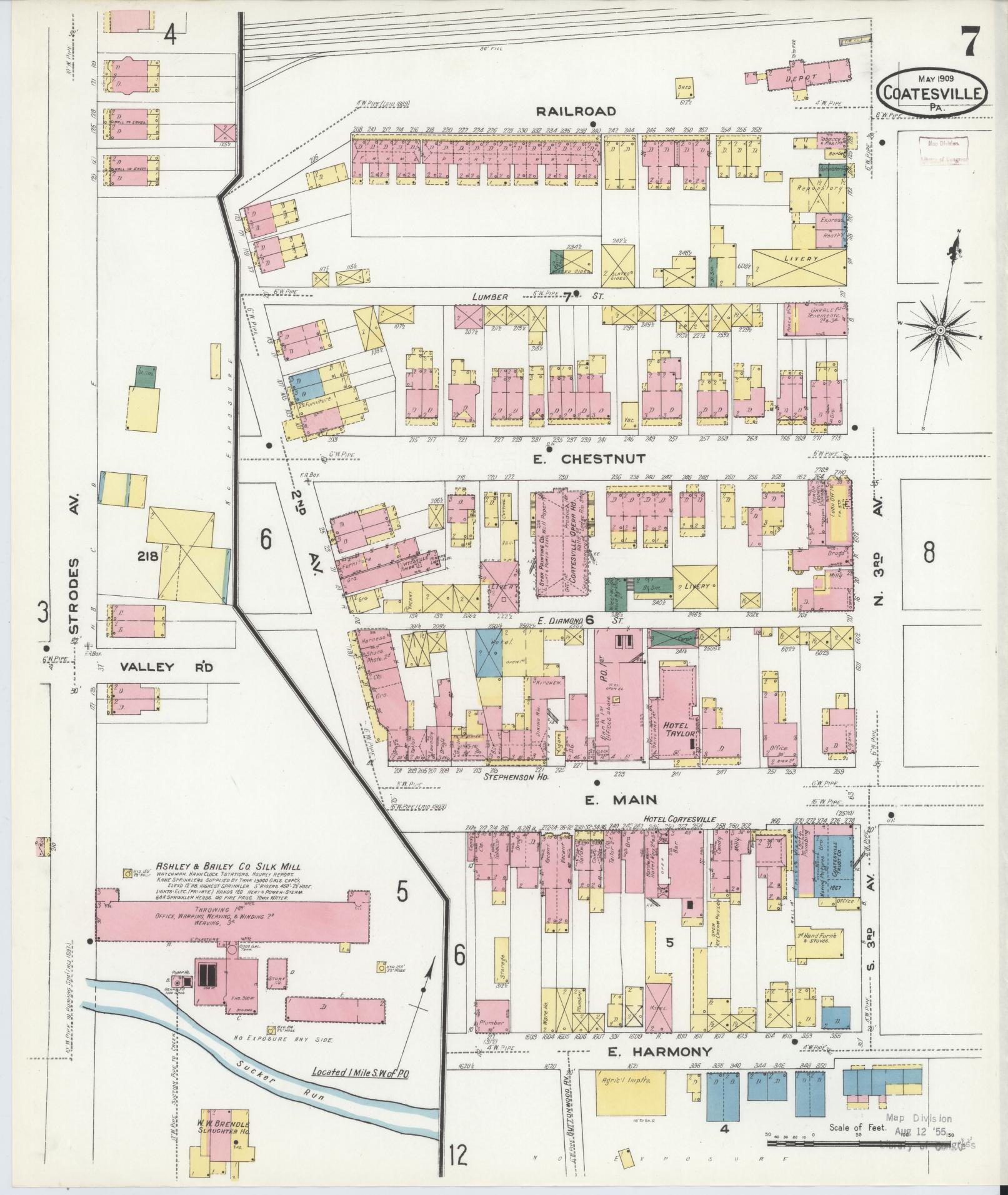 Sanborn Fire Insurance Map from Coatesville, Chester County, Pennsylvania (1909), Sheet #0007 - Historic Sanborn Fire Insurance Map Print, vintage old map wall art, antique decor, genealogy gift, Pennsylvania Pennsylvania map