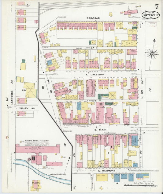 Sanborn Fire Insurance Map from Coatesville, Chester County, Pennsylvania (1909), Sheet #0007 - Historic Sanborn Fire Insurance Map Print, vintage old map wall art, antique decor, genealogy gift, Pennsylvania Pennsylvania map