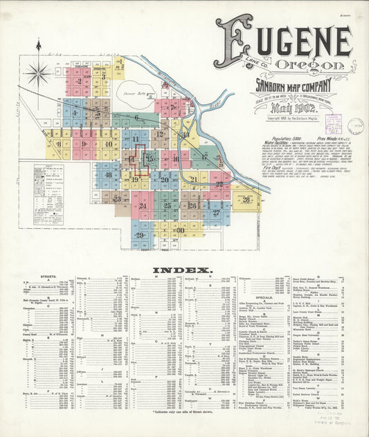 Sanborn Fire Insurance Map from Eugene, Lane County, Oregon (1902), Sheet #0001 - Complete Map Set gallery image, historic Sanborn map, vintage wall art, Oregon Oregon