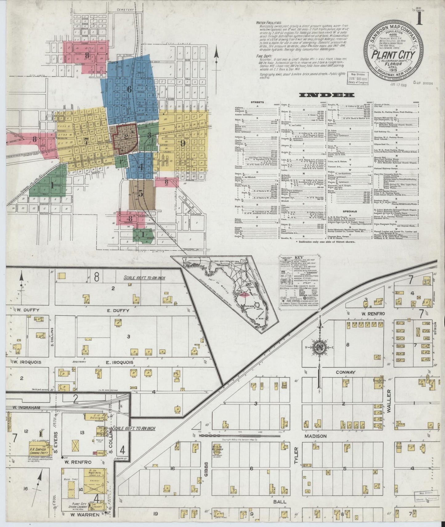Sanborn Fire Insurance Map from Plant City, Hillborough County, Florida. (1919) – Historic Sanborn Fire Insurance Map Print