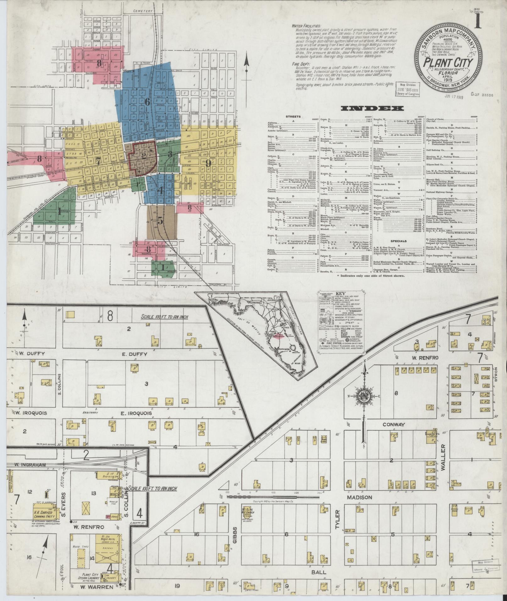 Sanborn Fire Insurance Map from Plant City, Hillborough County, Florida. (1919) – Historic Sanborn Fire Insurance Map Print