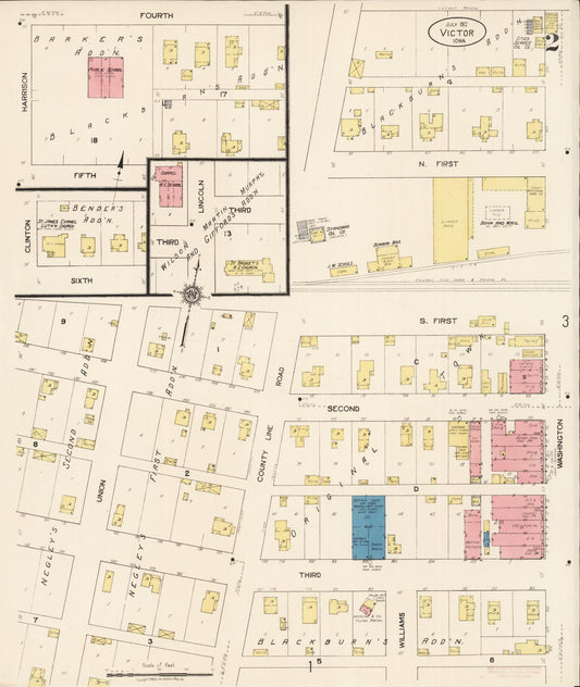 Sanborn Fire Insurance Map from Victor, Iowa County, Iowa (1922), Sheet #0002 - Historic Sanborn Fire Insurance Map Print, vintage old map wall art