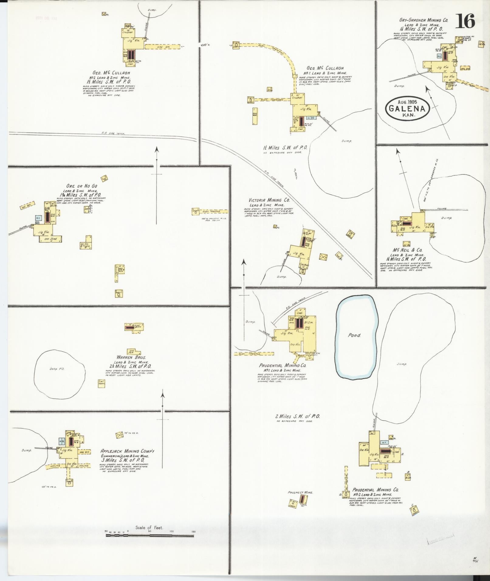 Sanborn Fire Insurance Map from Galena, Cherokee County, Kansas (1905), Sheet #0016 - Complete Map Set gallery image, historic Sanborn map, vintage wall art, Kansas Kansas