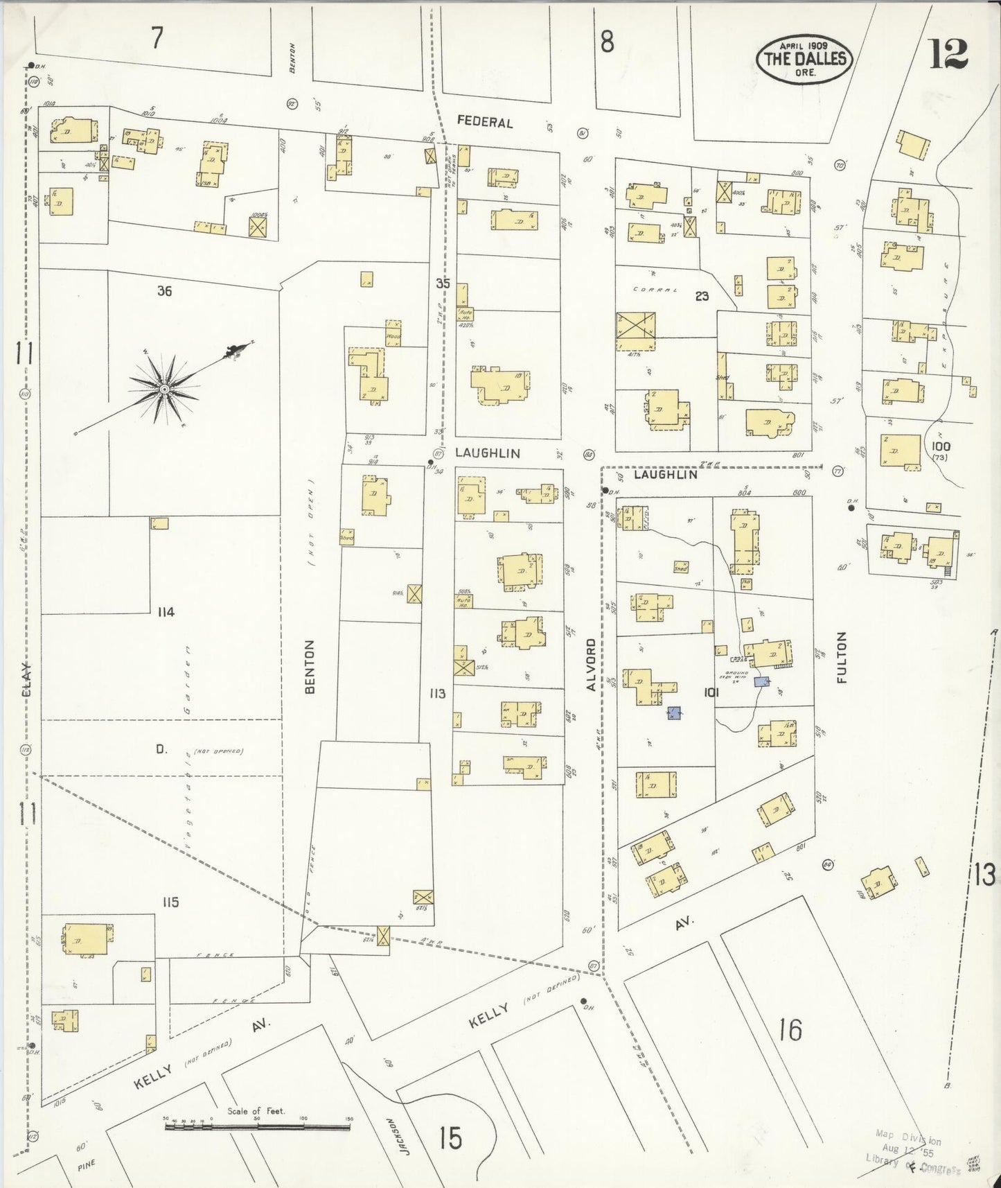 Sanborn Fire Insurance Map from The Dalles, Wasco County, Oregon (1909), Sheet #0012 - Complete Map Set gallery image, historic Sanborn map, vintage wall art, Oregon Oregon