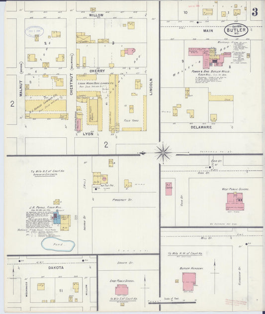 Sanborn Fire Insurance Map from Butler, Bates County, Missouri (1898), Sheet #0003 - Historic Sanborn Fire Insurance Map Print, vintage old map wall art, antique decor, genealogy gift, Missouri Missouri map