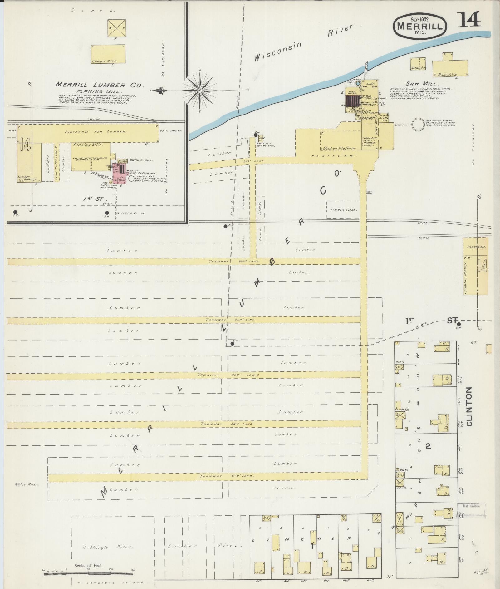 Sanborn Fire Insurance Map from Merrill, Lincoln County, Wisconsin (1892), Sheet #0014 - Complete Map Set gallery image, historic Sanborn map, vintage wall art, Wisconsin Wisconsin