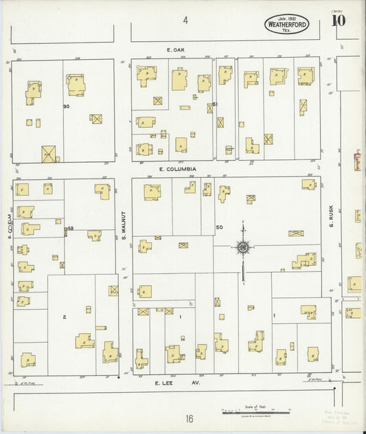 Sanborn Fire Insurance Map from Weatherford, Parker County, Texas (1921), Sheet #0010 - Historic Sanborn Fire Insurance Map Print, vintage old map wall art, antique decor, genealogy gift, Texas Texas map
