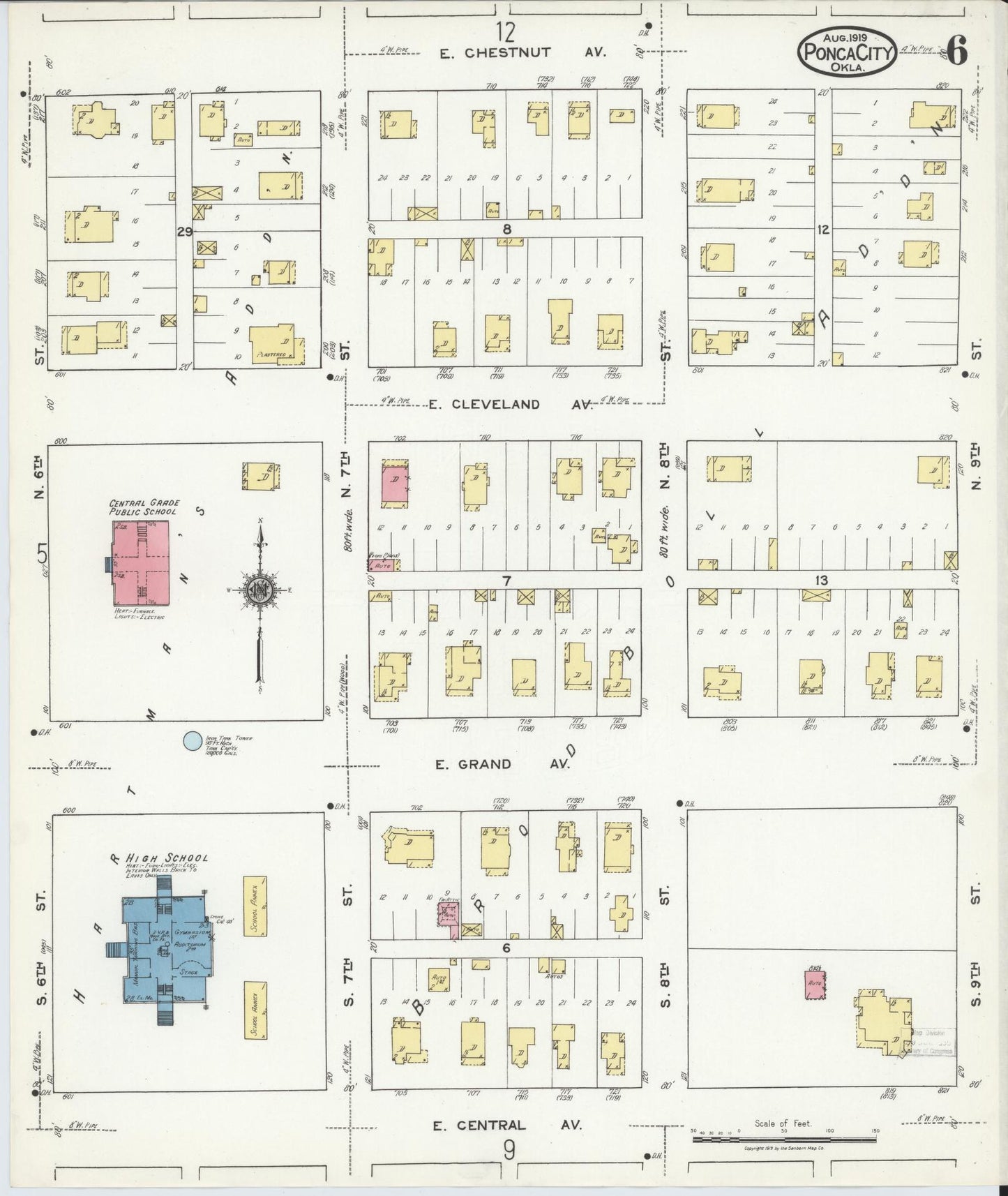 Sanborn Fire Insurance Map from Ponca City, Kay County, Oklahoma (1919), Sheet #0006 - Historic Sanborn Fire Insurance Map Print, vintage old map wall art, antique decor, genealogy gift, Oklahoma Oklahoma map