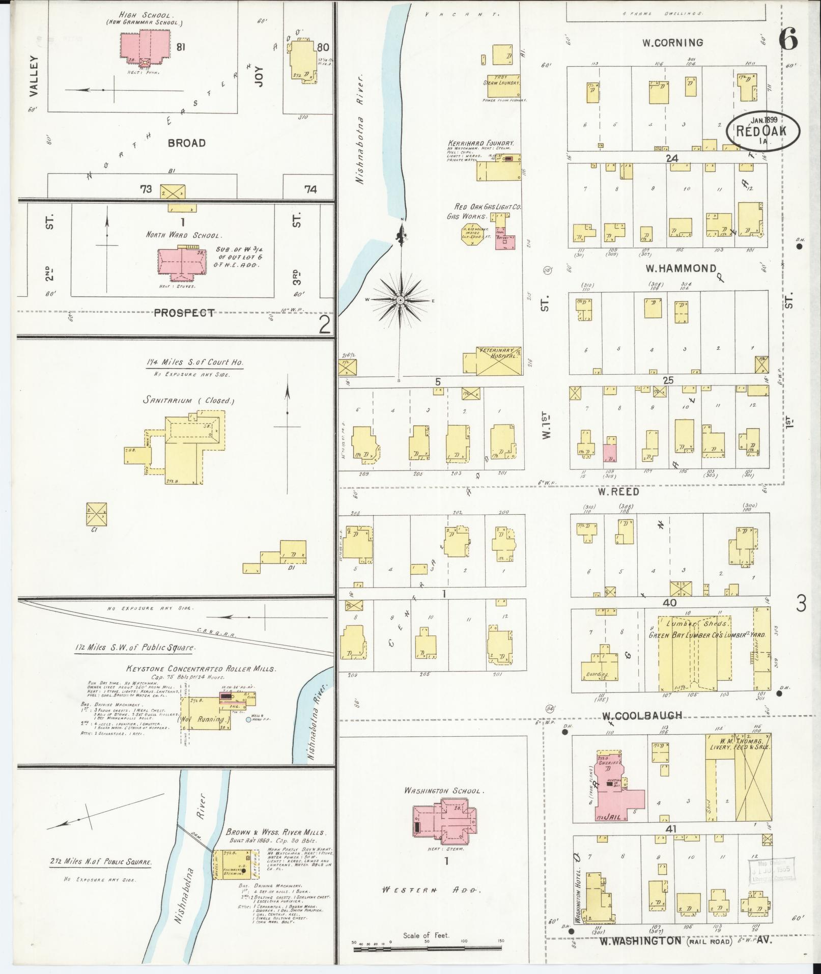 Sanborn Fire Insurance Map from Red Oak, Montgomery County, Iowa (1899), Sheet #0006 - Historic Sanborn Fire Insurance Map Print, vintage old map wall art