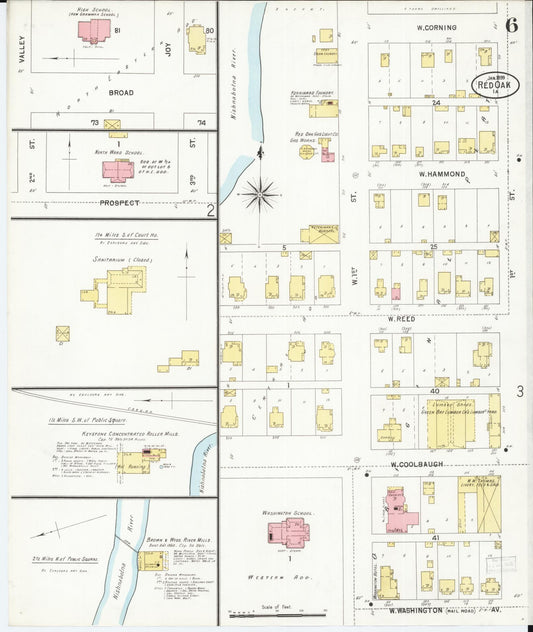 Sanborn Fire Insurance Map from Red Oak, Montgomery County, Iowa (1899), Sheet #0006 - Historic Sanborn Fire Insurance Map Print, vintage old map wall art