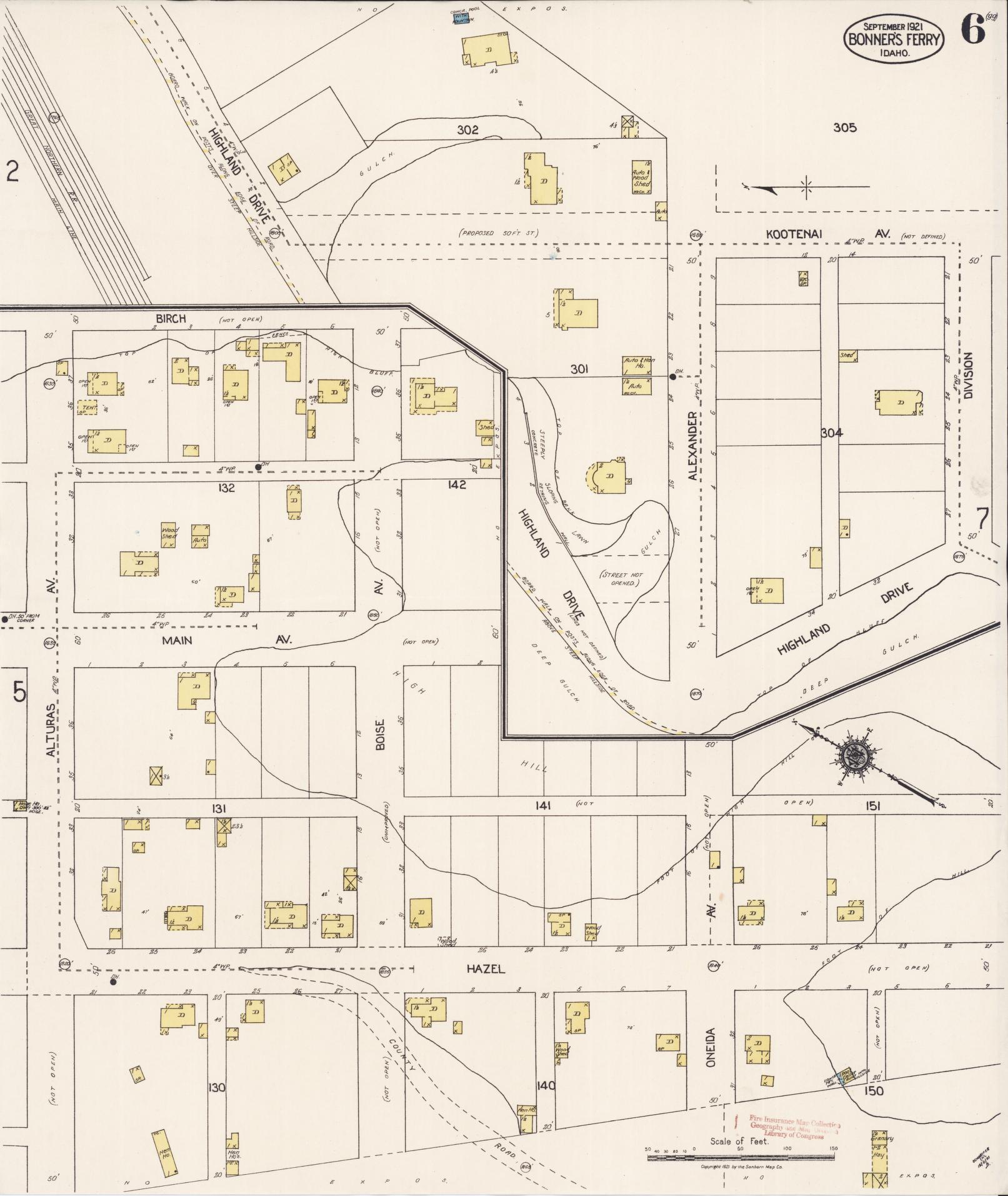 Sanborn Fire Insurance Map from Bonners Ferry, Boundary County, Idaho (1921), Sheet #0006 - Historic Sanborn Fire Insurance Map Print, vintage old map wall art, antique decor, genealogy gift, Idaho Idaho map