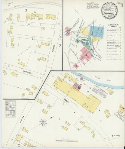 Sanborn Fire Insurance Map from East Pepperell, Middlesex County, Massachusetts (1897), Sheet #0001 - Complete Map Set gallery image, historic Sanborn map, vintage wall art, Massachusetts Massachusetts