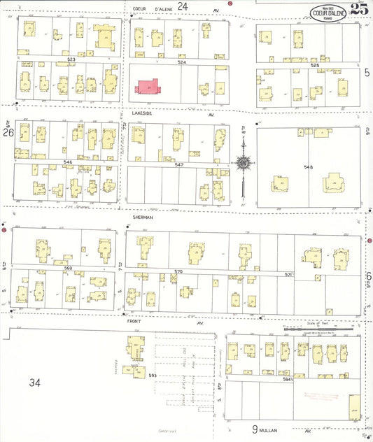 Sanborn Fire Insurance Map from Coeur D'alene, Kootenai County, Idaho (1921), Sheet #0025 - Historic Sanborn Fire Insurance Map Print, vintage old map wall art, antique decor, genealogy gift, Idaho Idaho map