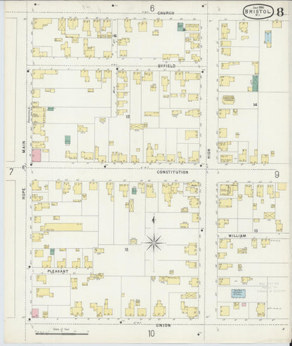 Sanborn Fire Insurance Map from Bristol, Bristol County, Rhode Island (1896), Sheet #0008 - Complete Map Set gallery image, historic Sanborn map, vintage wall art, Rhode Island Rhode Island