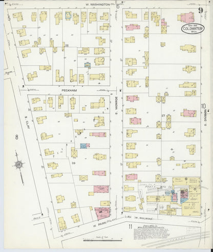 Sanborn Fire Insurance Map from Coldwater, Branch County, Michigan (1914), Sheet #0009 - Complete Map Set gallery image, historic Sanborn map, vintage wall art, Michigan Michigan