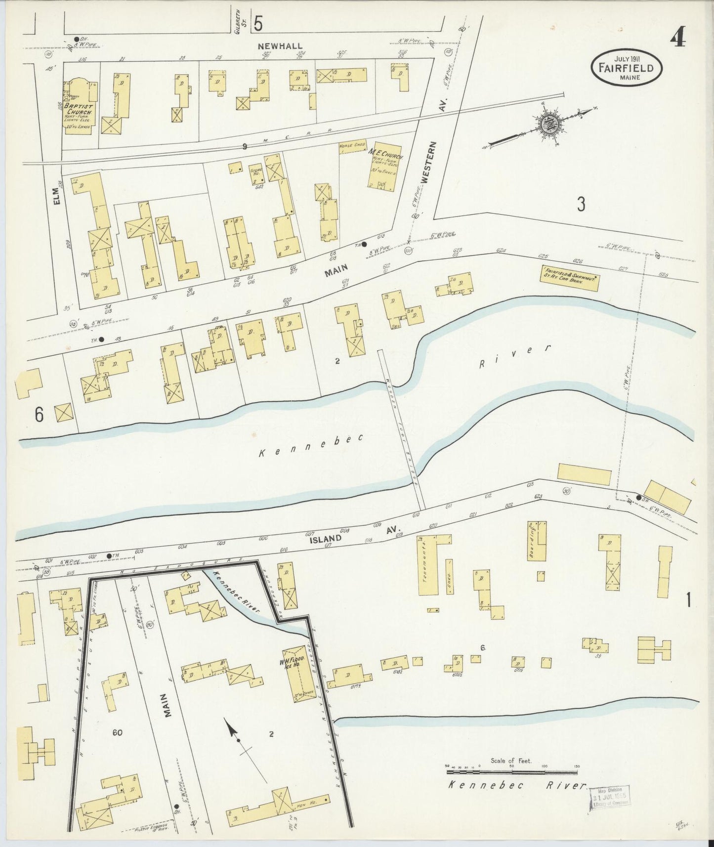 Sanborn Fire Insurance Map from Fairfield, Somerset County, Maine (1911), Sheet #0004 - Historic Sanborn Fire Insurance Map Print, vintage old map wall art, antique decor, genealogy gift, Maine Maine map
