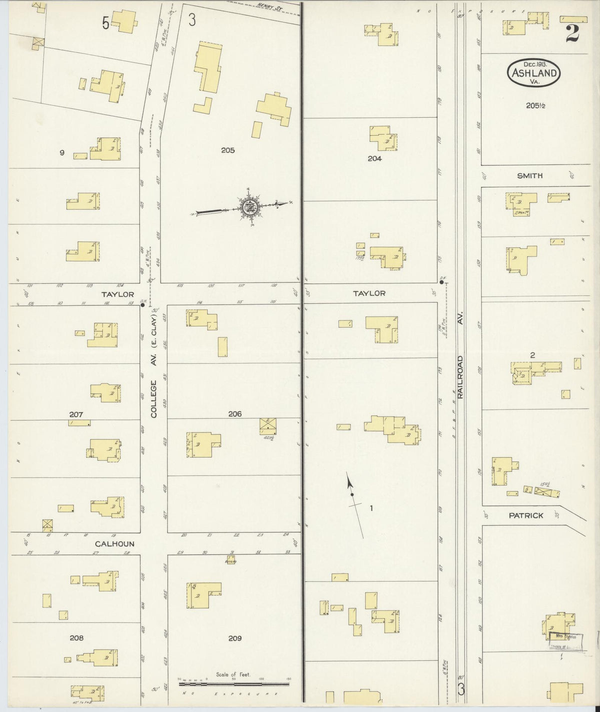Sanborn Fire Insurance Map from Ashland, Hanover County, Virginia (1913), Sheet #0002 - Complete Map Set gallery image, historic Sanborn map, vintage wall art, Virginia Virginia