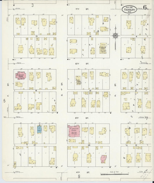 Sanborn Fire Insurance Map from Fairbury, Jefferson County, Nebraska (1912), Sheet #0006 - Historic Sanborn Fire Insurance Map Print, vintage old map wall art, antique decor, genealogy gift, Nebraska Nebraska map