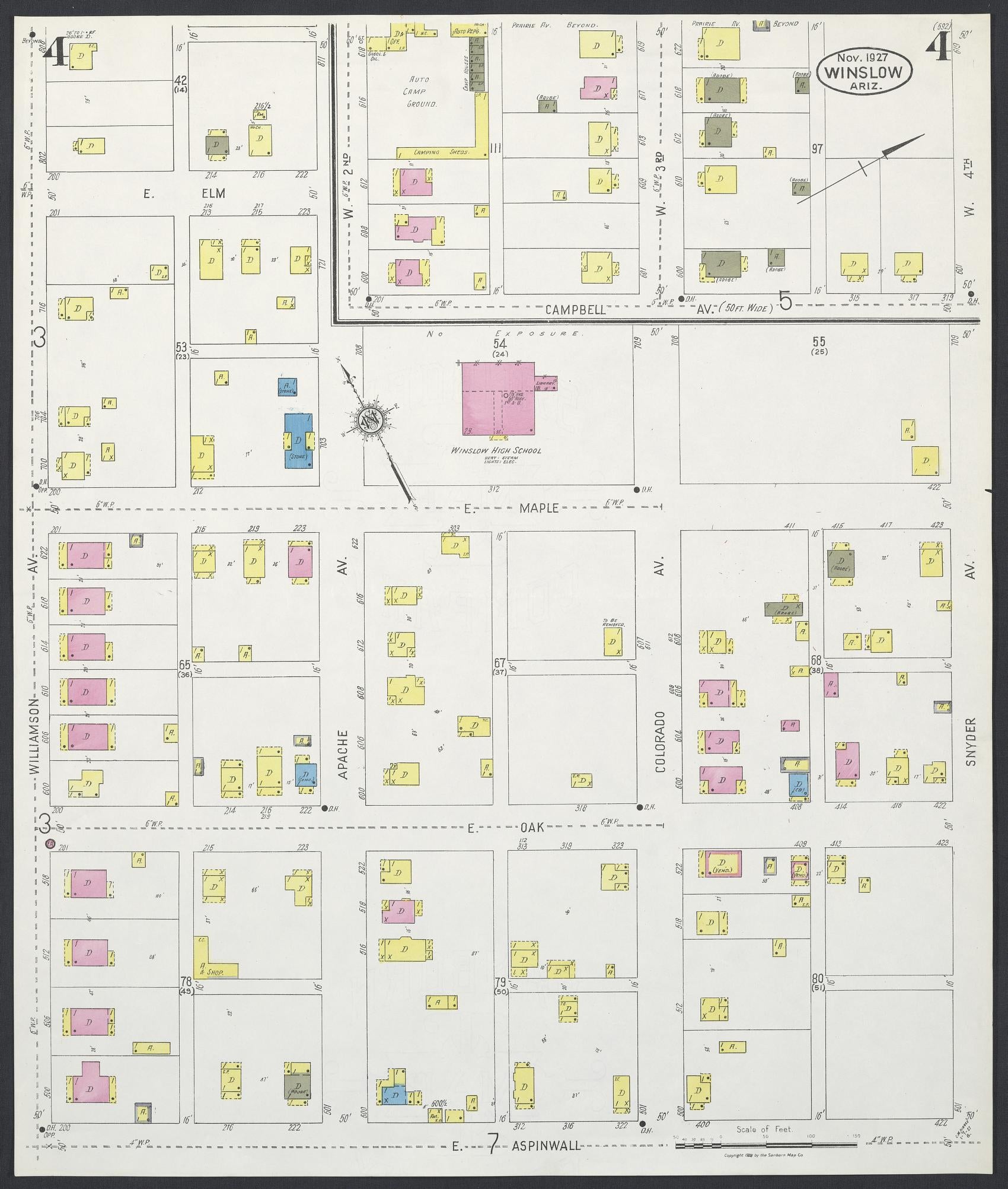 Sanborn Fire Insurance Map from Winslow, Navajo County, Arizona (1927), Sheet #0004 - Complete Map Set gallery image, historic Sanborn map, vintage wall art, Arizona Arizona
