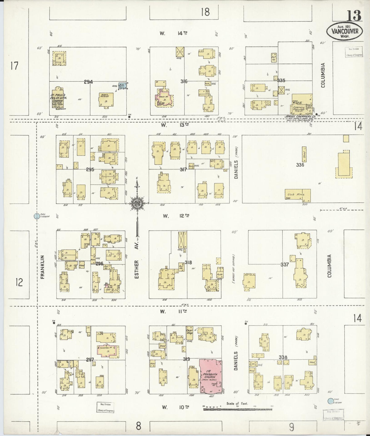 Sanborn Fire Insurance Map from Vancouver, Clark County, Washington (1911), Sheet #0013 - Historic Sanborn Fire Insurance Map Print, vintage old map wall art, antique decor, genealogy gift, Washington Washington map