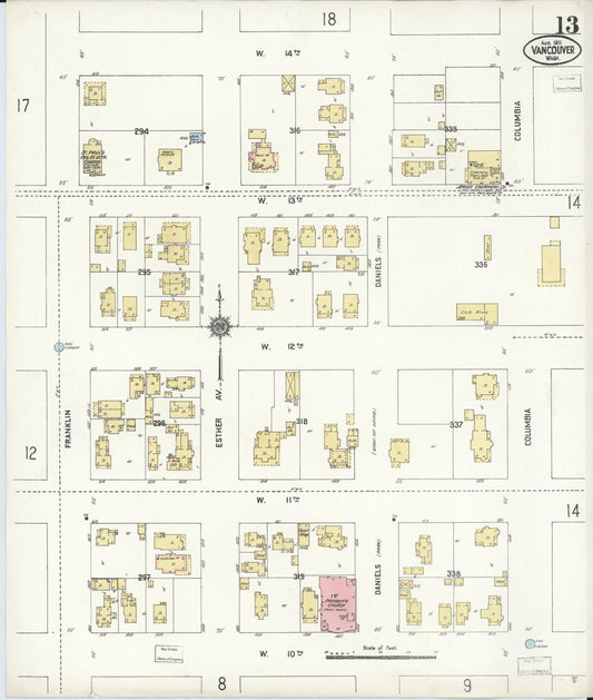 Sanborn Fire Insurance Map from Vancouver, Clark County, Washington (1911), Sheet #0013 - Historic Sanborn Fire Insurance Map Print, vintage old map wall art, antique decor, genealogy gift, Washington Washington map