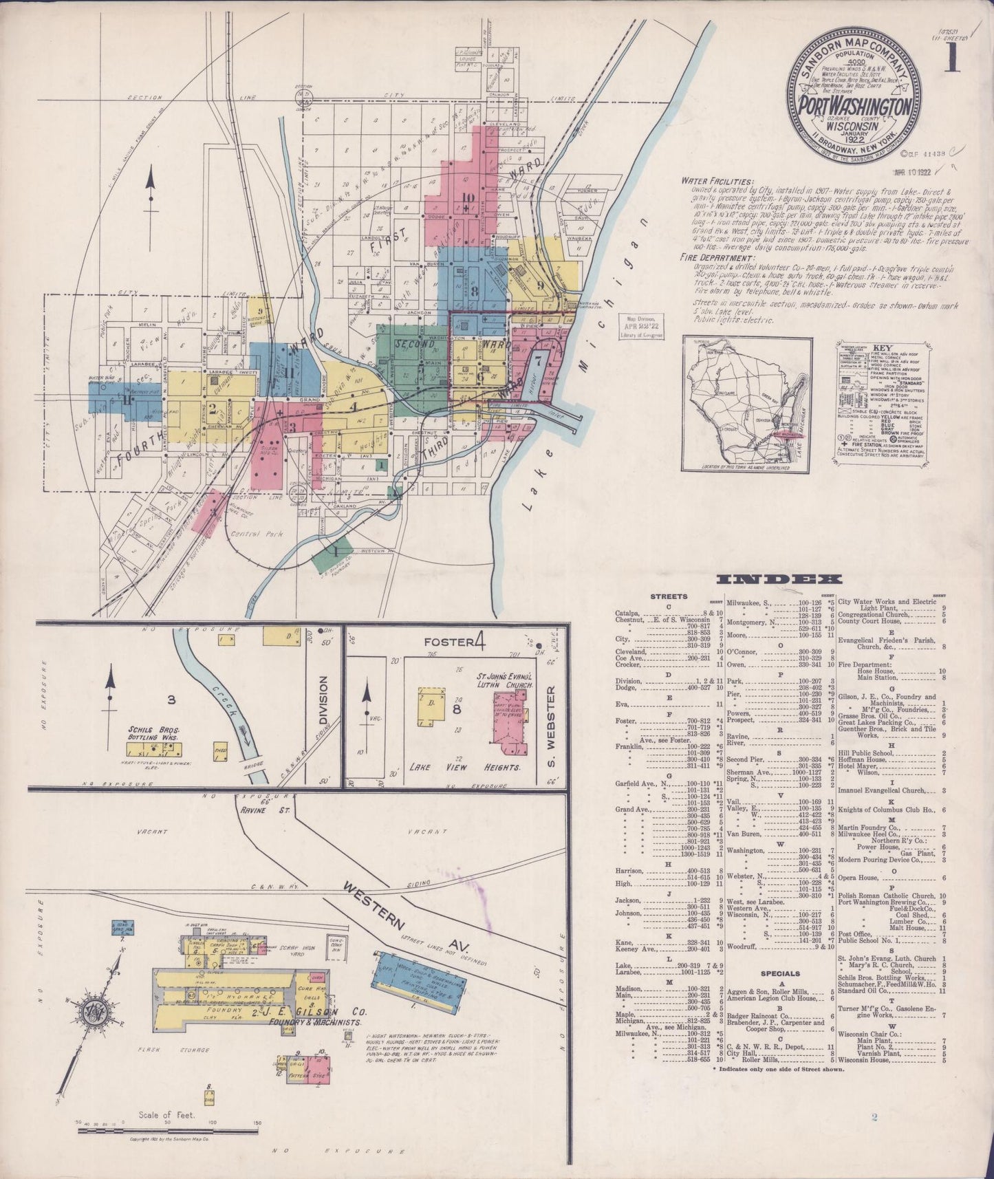 Sanborn Fire Insurance Map from Port Washington, Ozaukee County, Wisconsin (1922), Sheet #0001 - Complete Map Set gallery image, historic Sanborn map, vintage wall art, Wisconsin Wisconsin