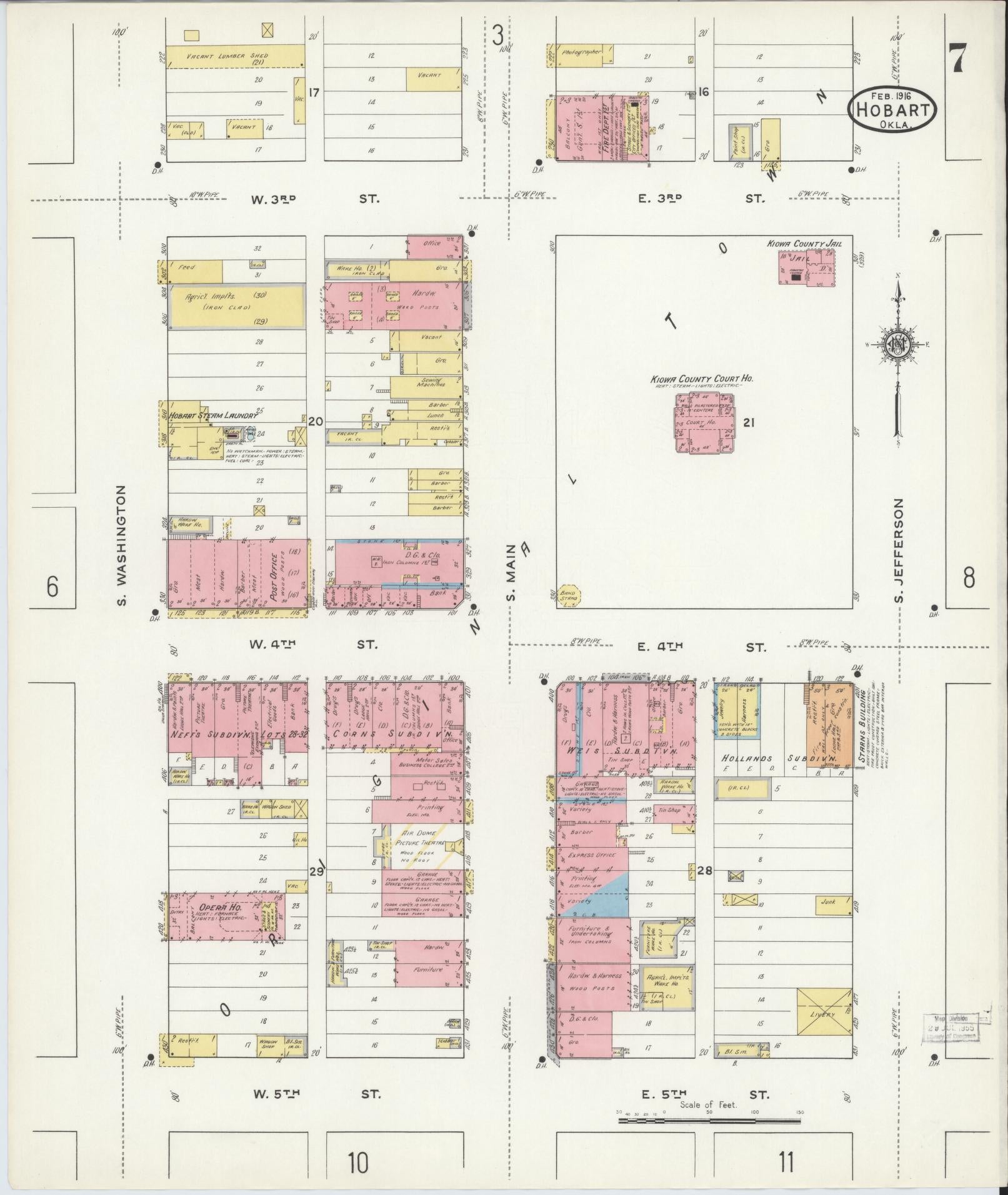Sanborn Fire Insurance Map from Hobart, Kiowa County, Oklahoma (1916), Sheet #0007 - Historic Sanborn Fire Insurance Map Print, vintage old map wall art, antique decor, genealogy gift, Oklahoma Oklahoma map
