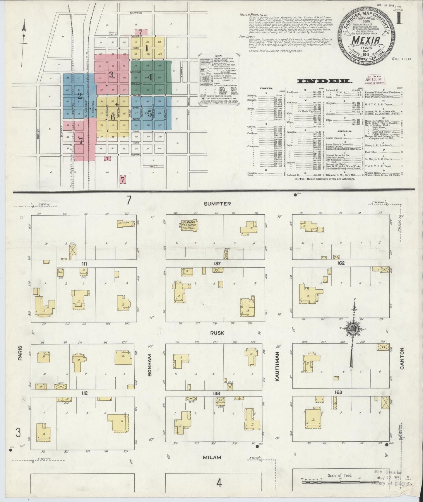 Sanborn Fire Insurance Map from Mexia, Limestone County, Texas (1911), Sheet #0001 - Historic Sanborn Fire Insurance Map Print, vintage old map wall art, antique decor, genealogy gift, Texas Texas map