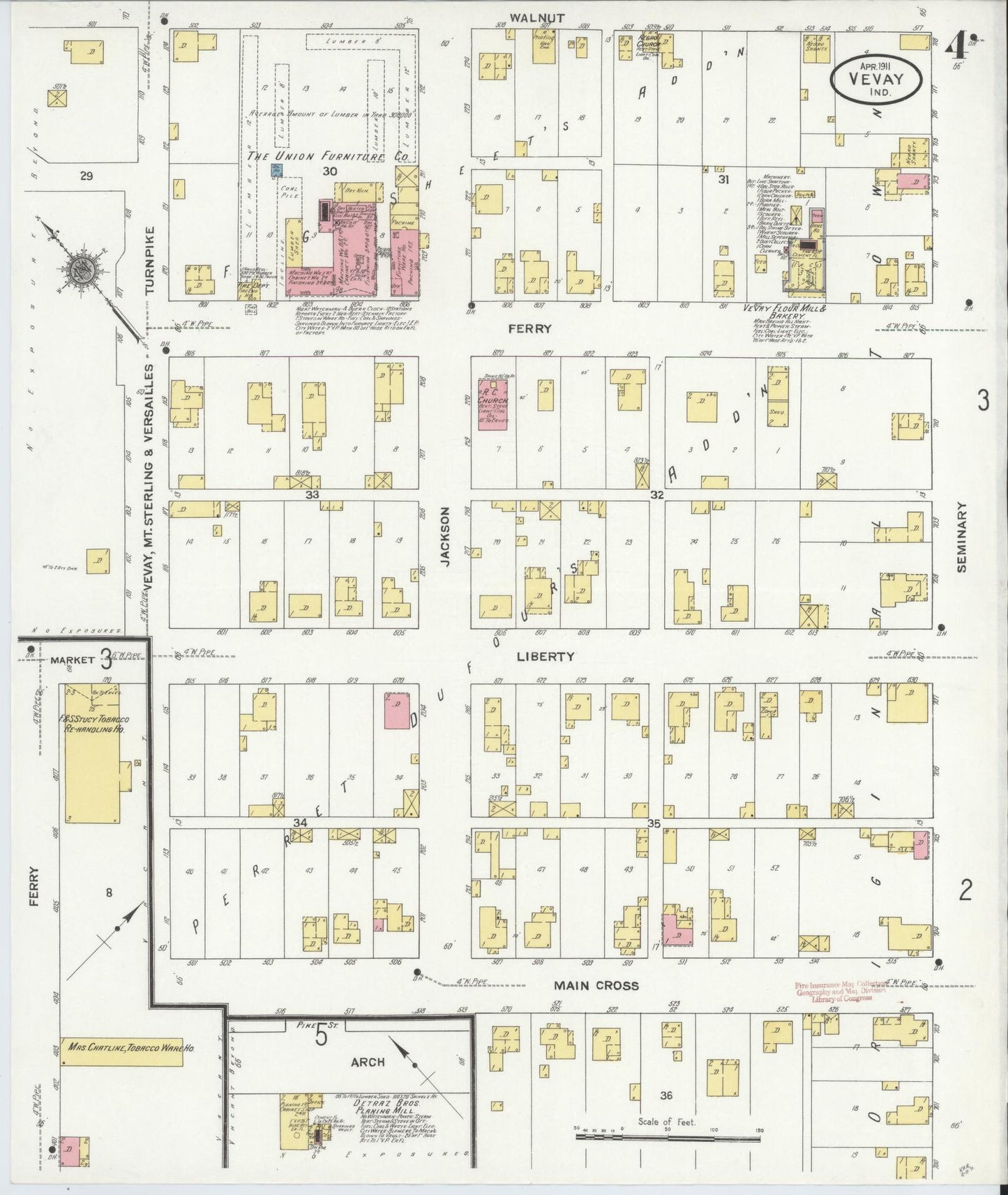 Sanborn Fire Insurance Map from Vevay, Switzerland County, Indiana (1911), Sheet #0004 - Complete Map Set gallery image, historic Sanborn map, vintage wall art, Indiana Indiana